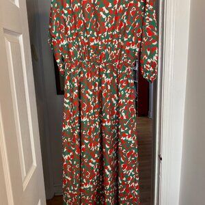 Size L Long orange and green print dress, long sleeves, Temu.